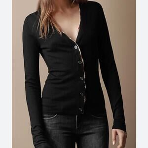 Burberry wool cardigan damaged Sz XS Sweater black long sleeve A41
